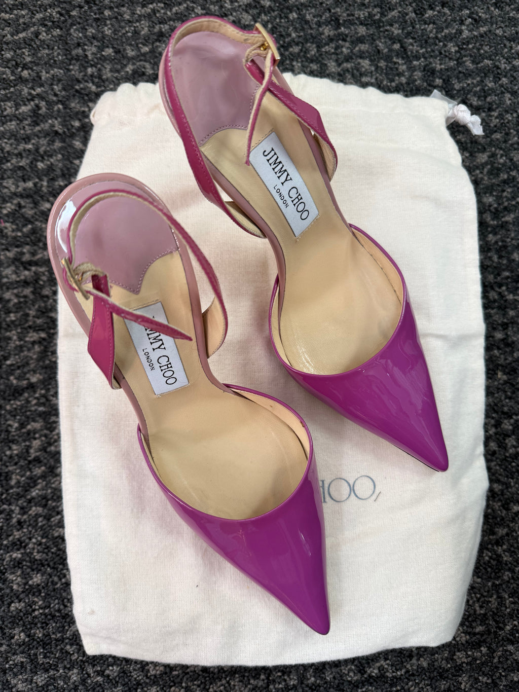 Jimmy Choo Volt Patent Pointed Slingback kitten heel, Orchid/Cyclamen.