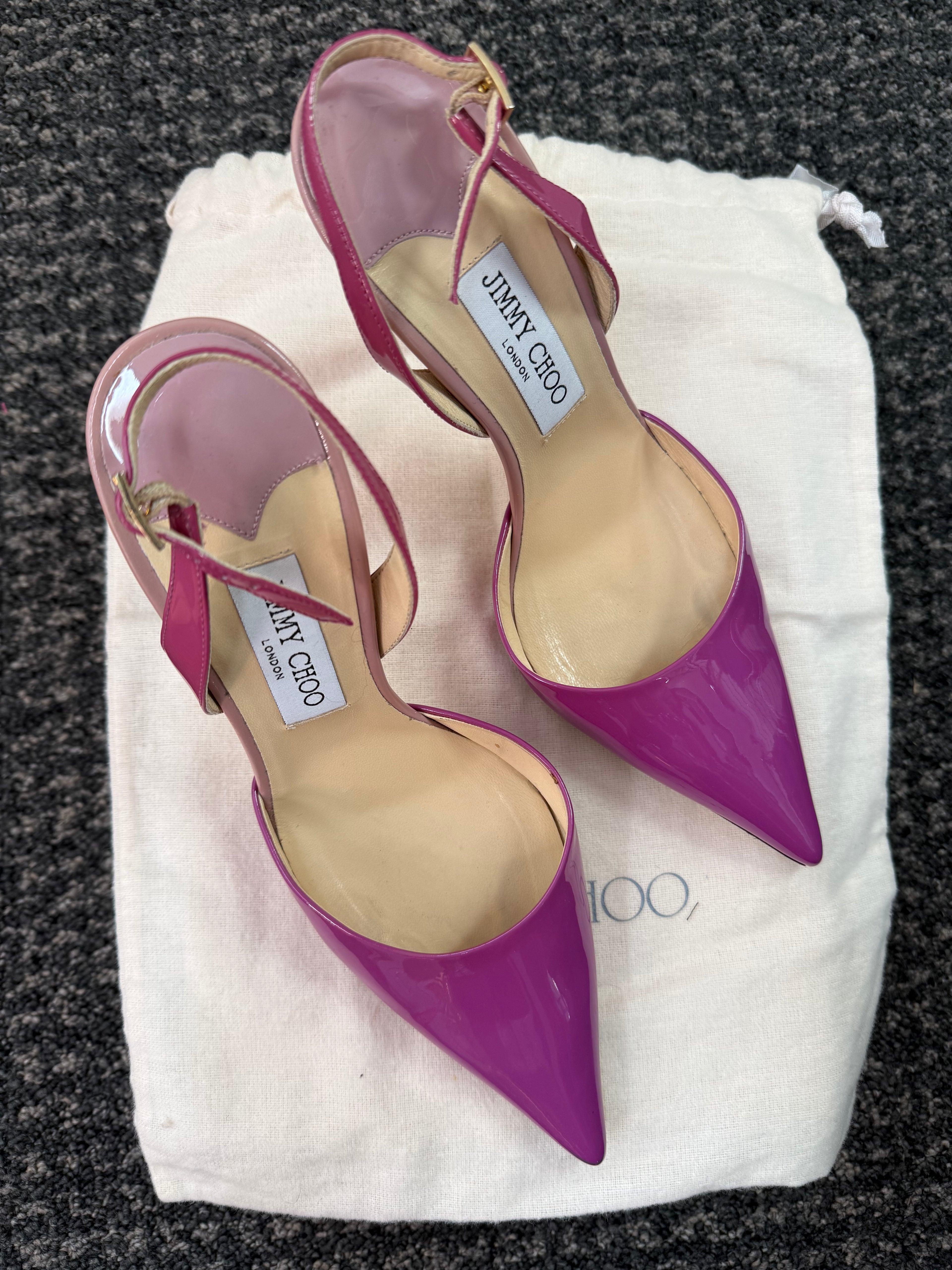 Jimmy Choo Volt Patent Pointed Slingback kitten heel, Orchid/Cyclamen.