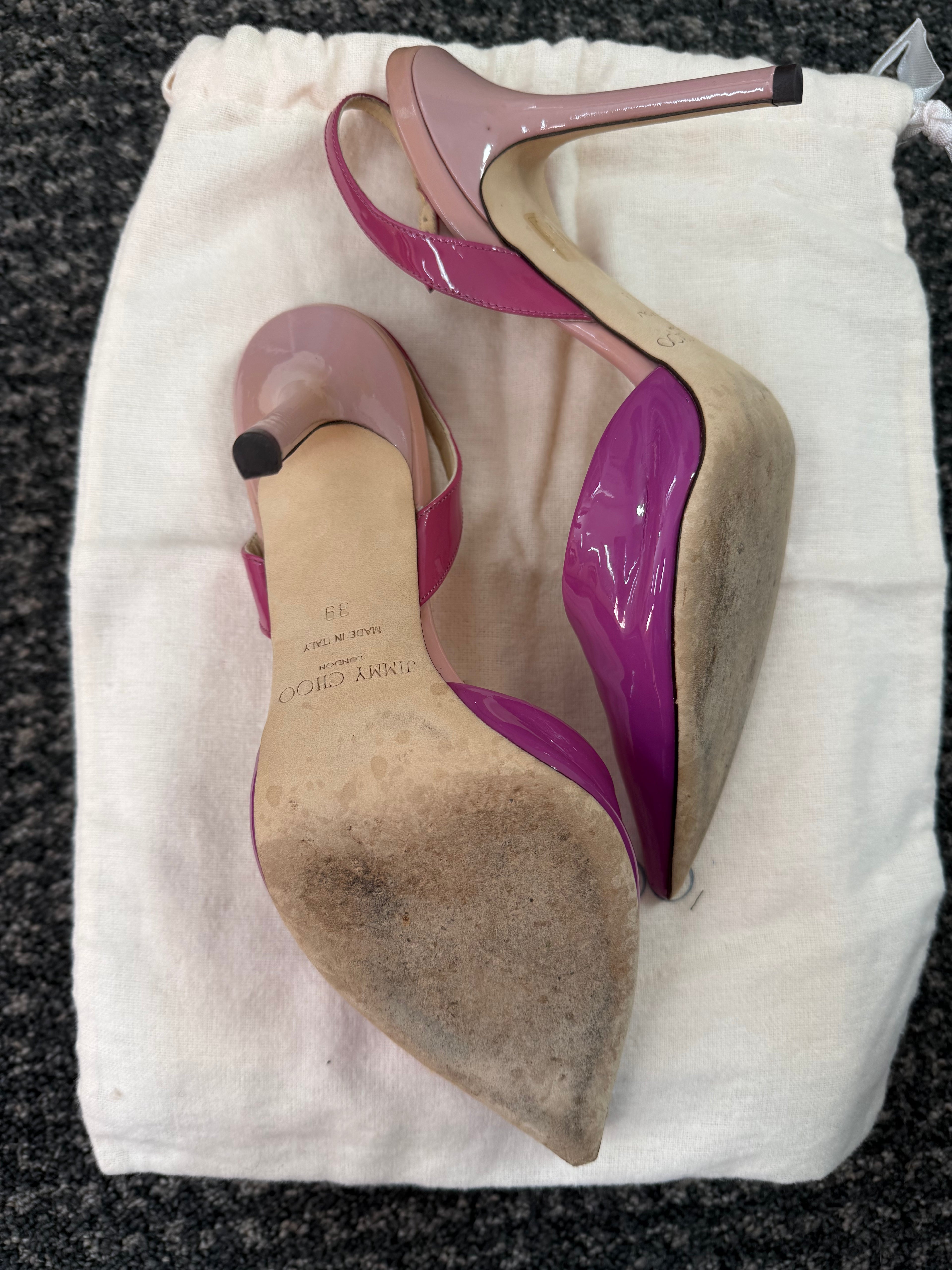 Jimmy Choo Volt Patent Pointed Slingback kitten heel, Orchid/Cyclamen.