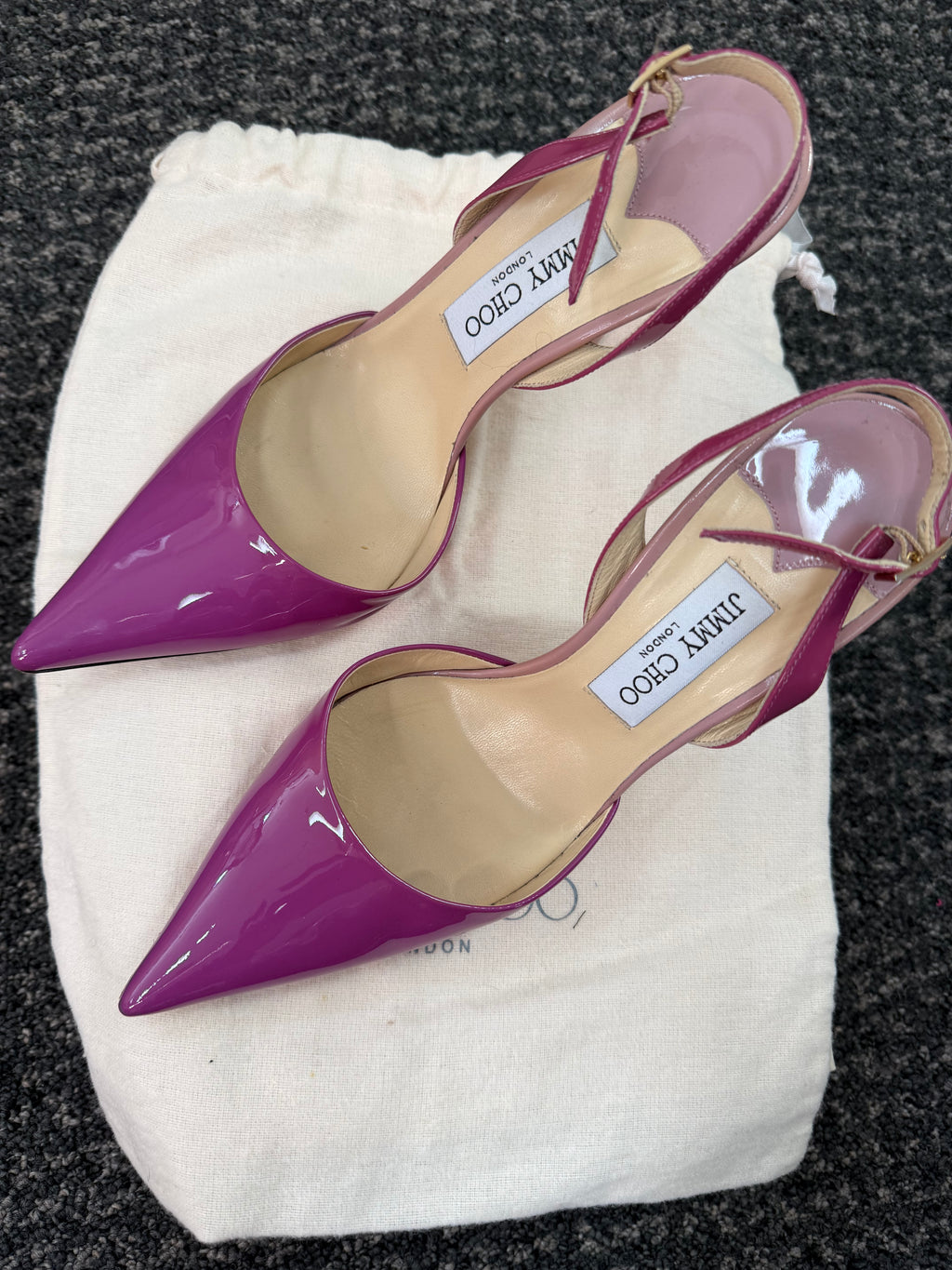 Jimmy Choo Volt Patent Pointed Slingback kitten heel, Orchid/Cyclamen.
