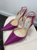 Jimmy Choo Volt Patent Pointed Slingback kitten heel, Orchid/Cyclamen.