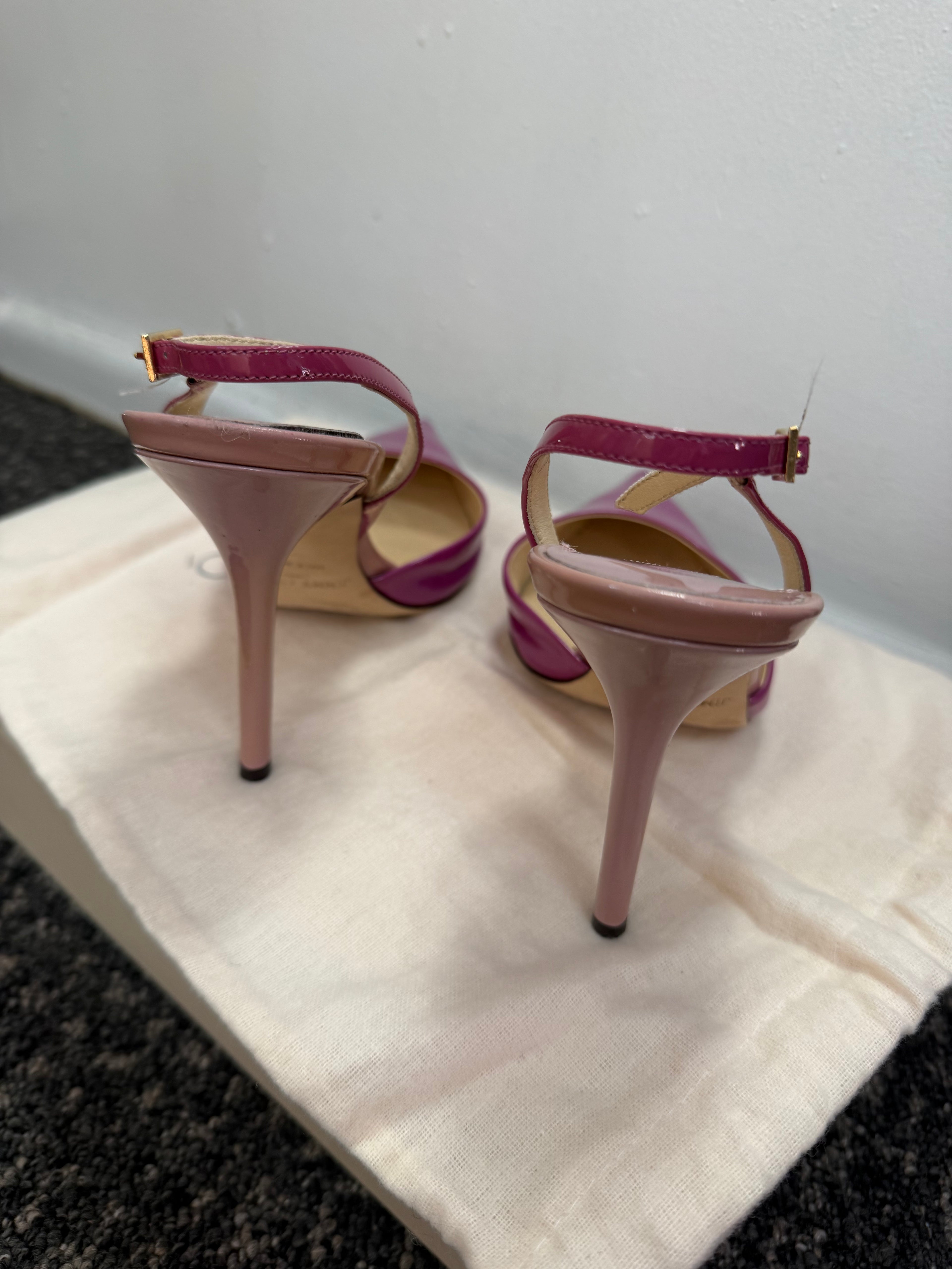 Jimmy Choo Volt Patent Pointed Slingback kitten heel, Orchid/Cyclamen.