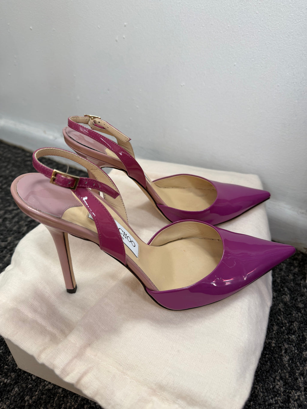 Jimmy Choo Volt Patent Pointed Slingback kitten heel, Orchid/Cyclamen.