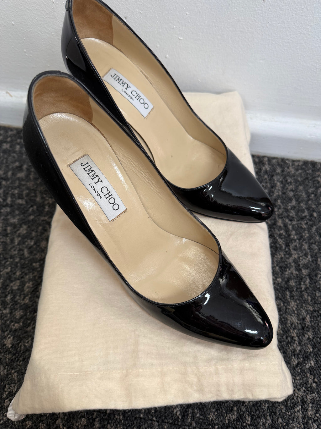 JIMMY CHOO BLACK PATENT HEELS