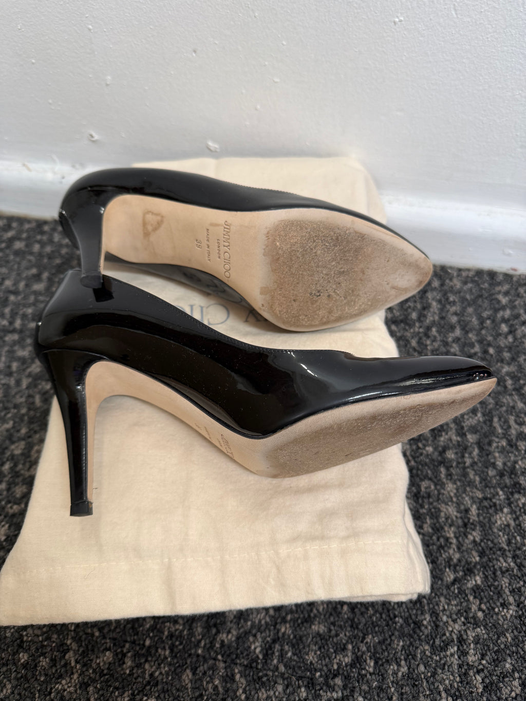 JIMMY CHOO BLACK PATENT HEELS
