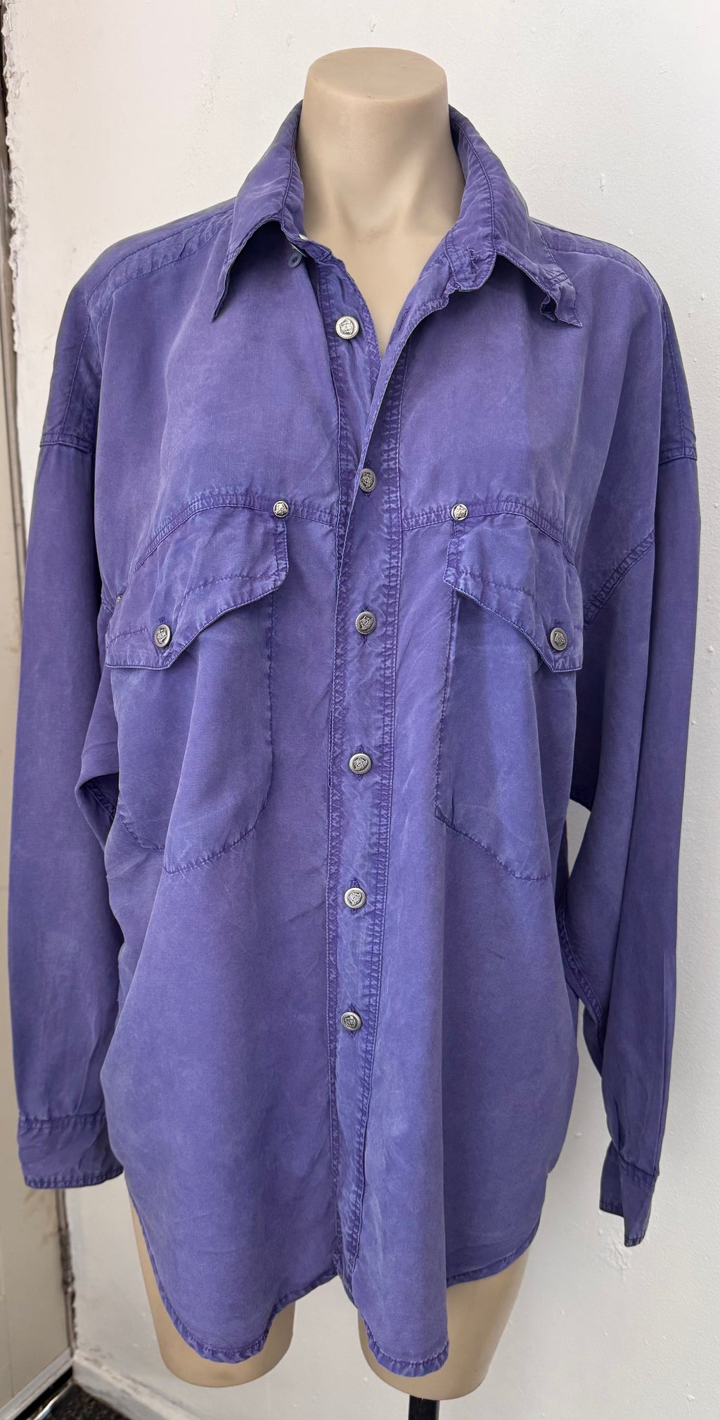 Versace Blue Lyocell Button-Up Shirt
