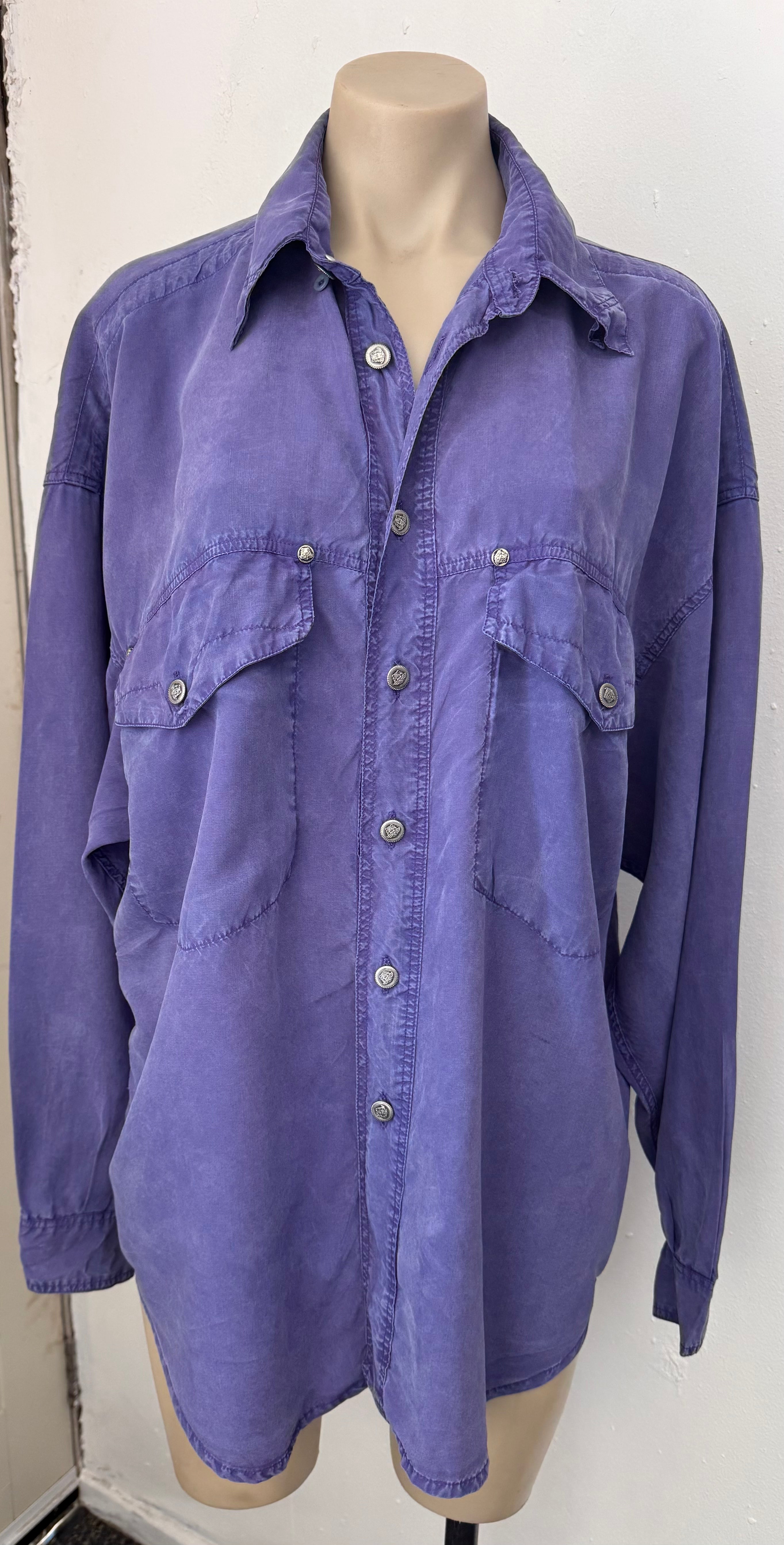 Versace Blue Lyocell Button-Up Shirt