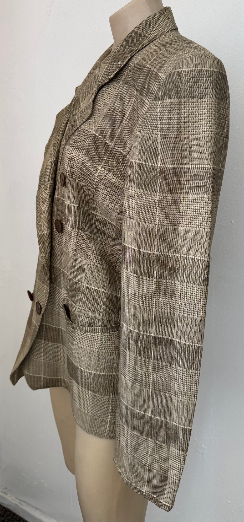Escada Double Breasted Plaid Linen Jacket