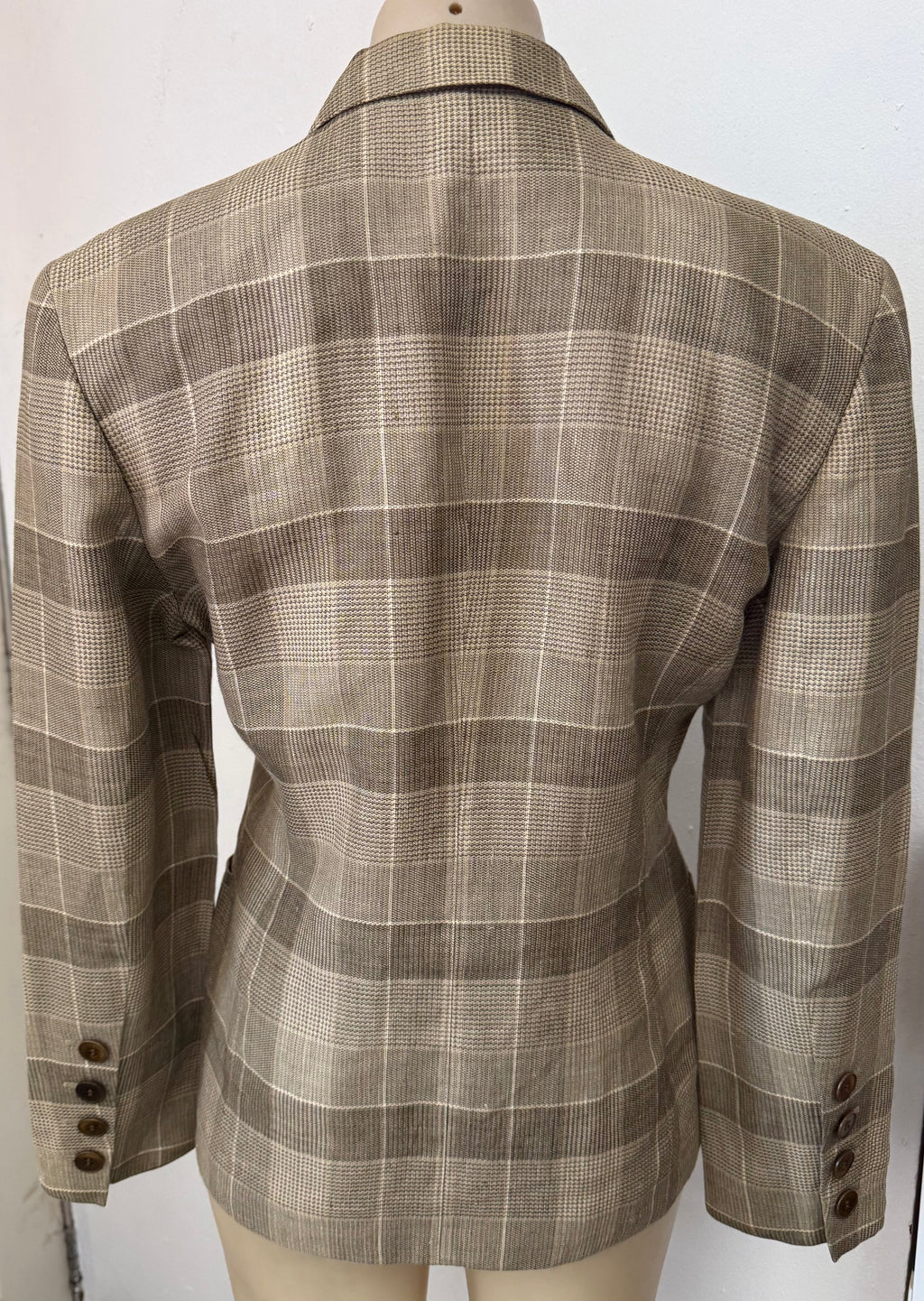 Escada Double Breasted Plaid Linen Jacket