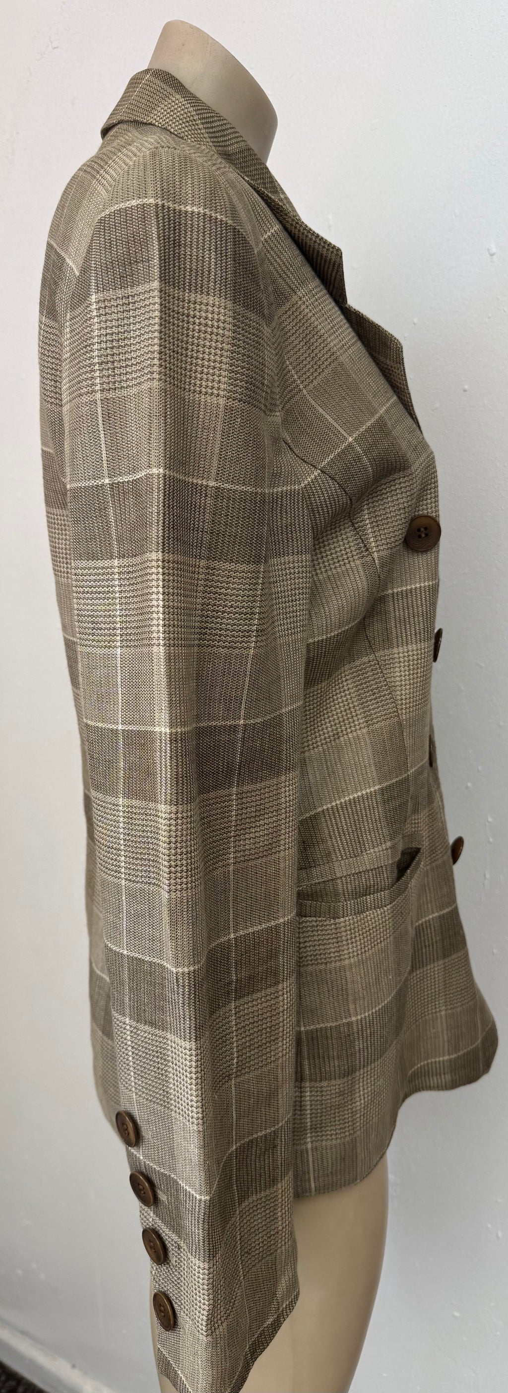 Escada Double Breasted Plaid Linen Jacket