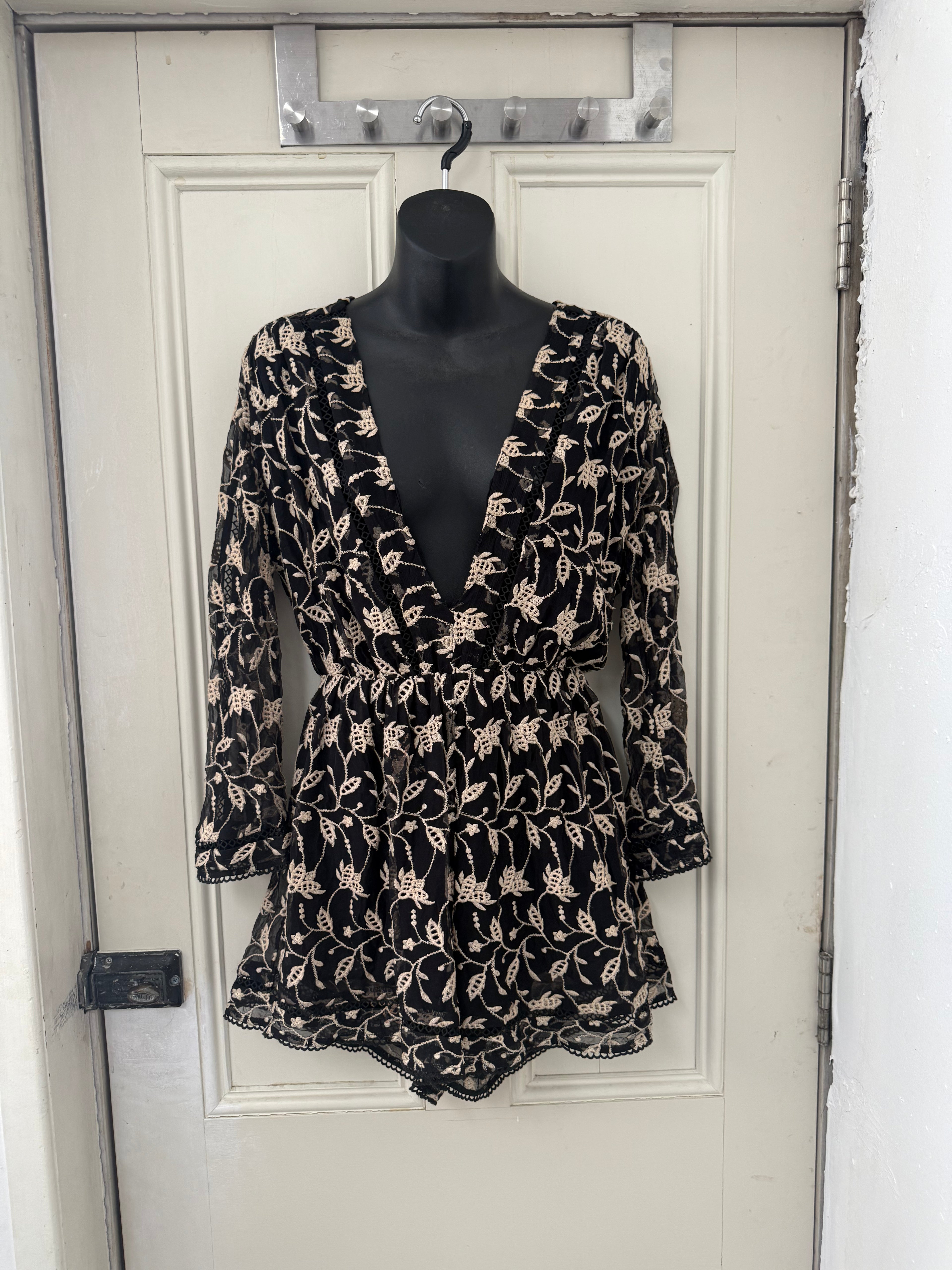 Zimmermann Jumpsuit — Black with Gold Floral Design