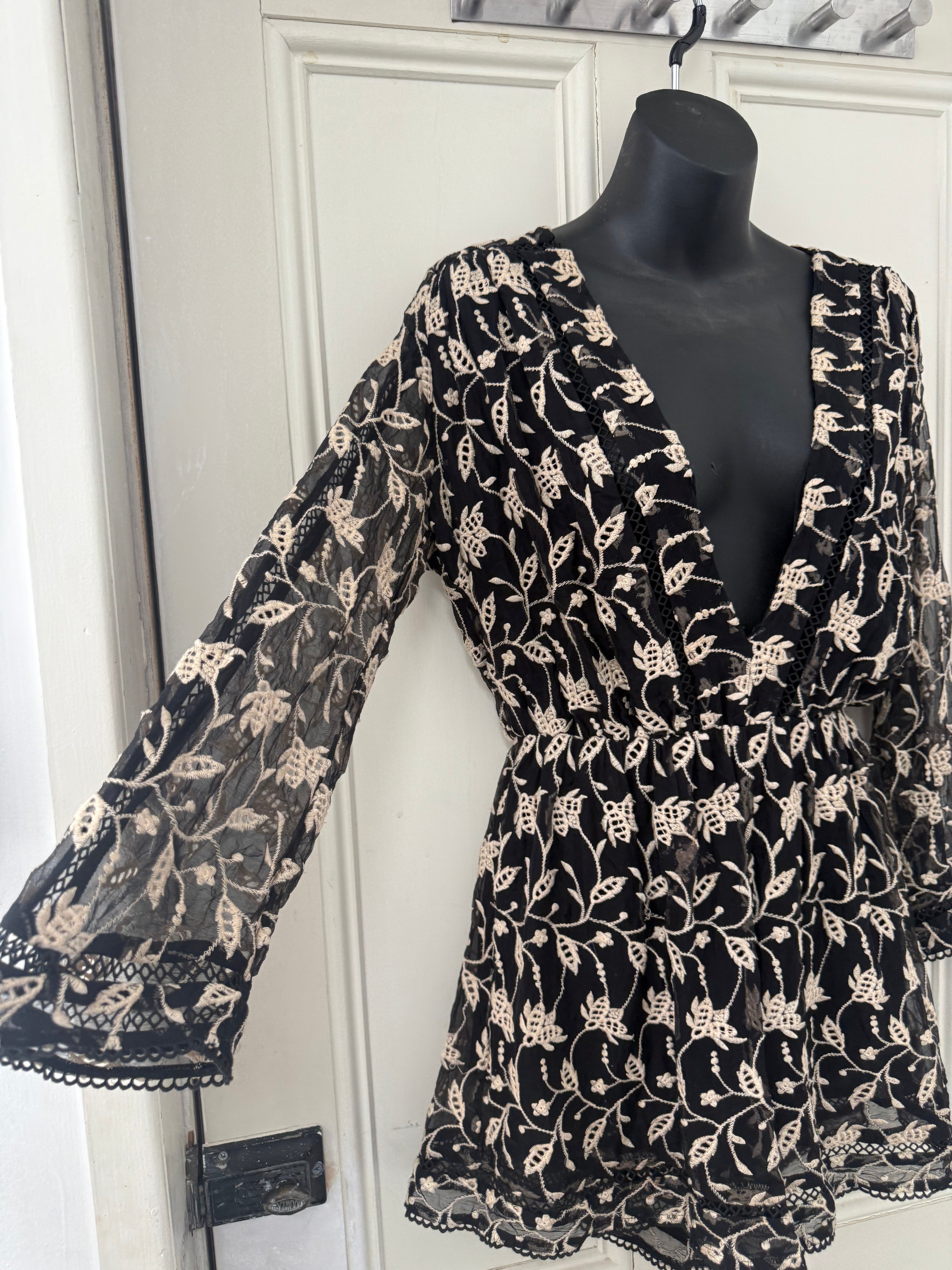 Zimmermann Jumpsuit — Black with Gold Floral Design