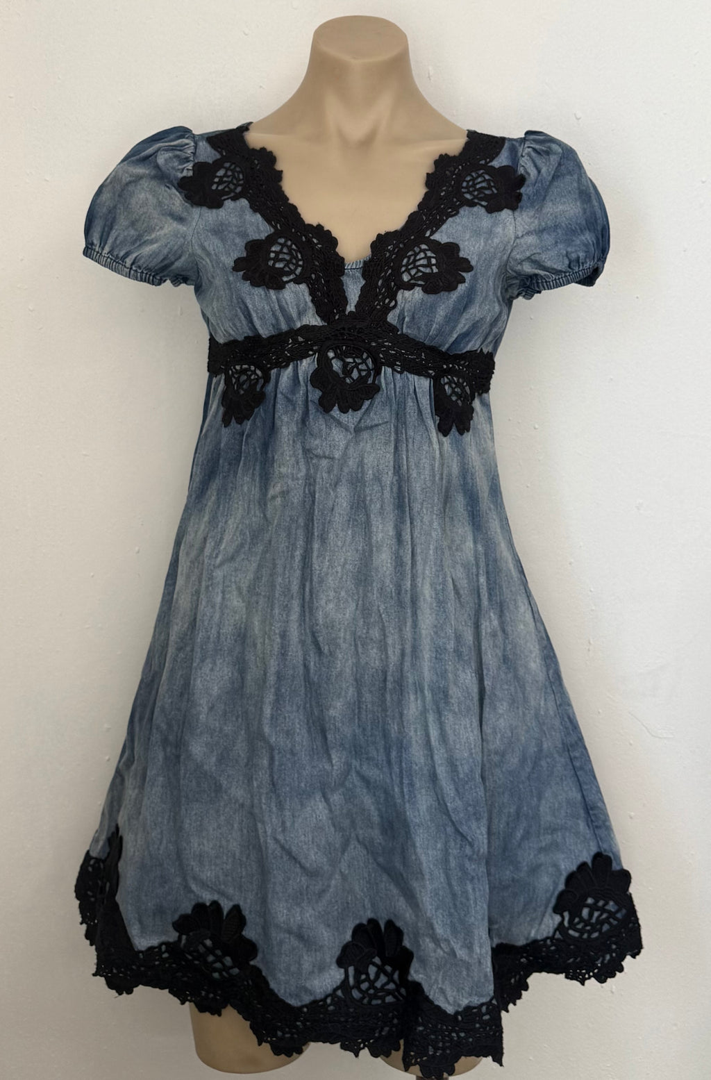 Dolce & Gabbana Washed Cotton & Black Lace Short Dress