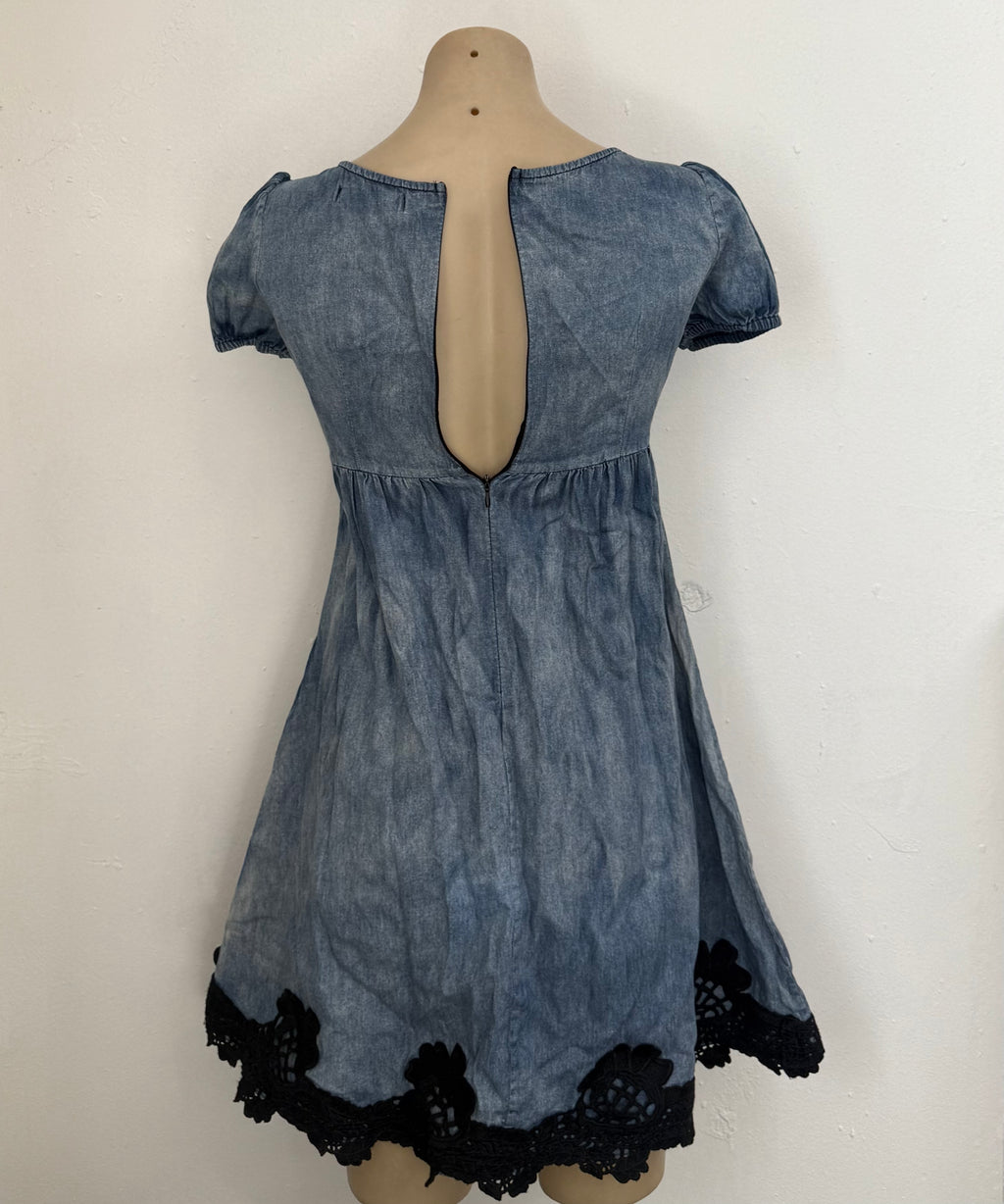 Dolce & Gabbana Washed Cotton & Black Lace Short Dress