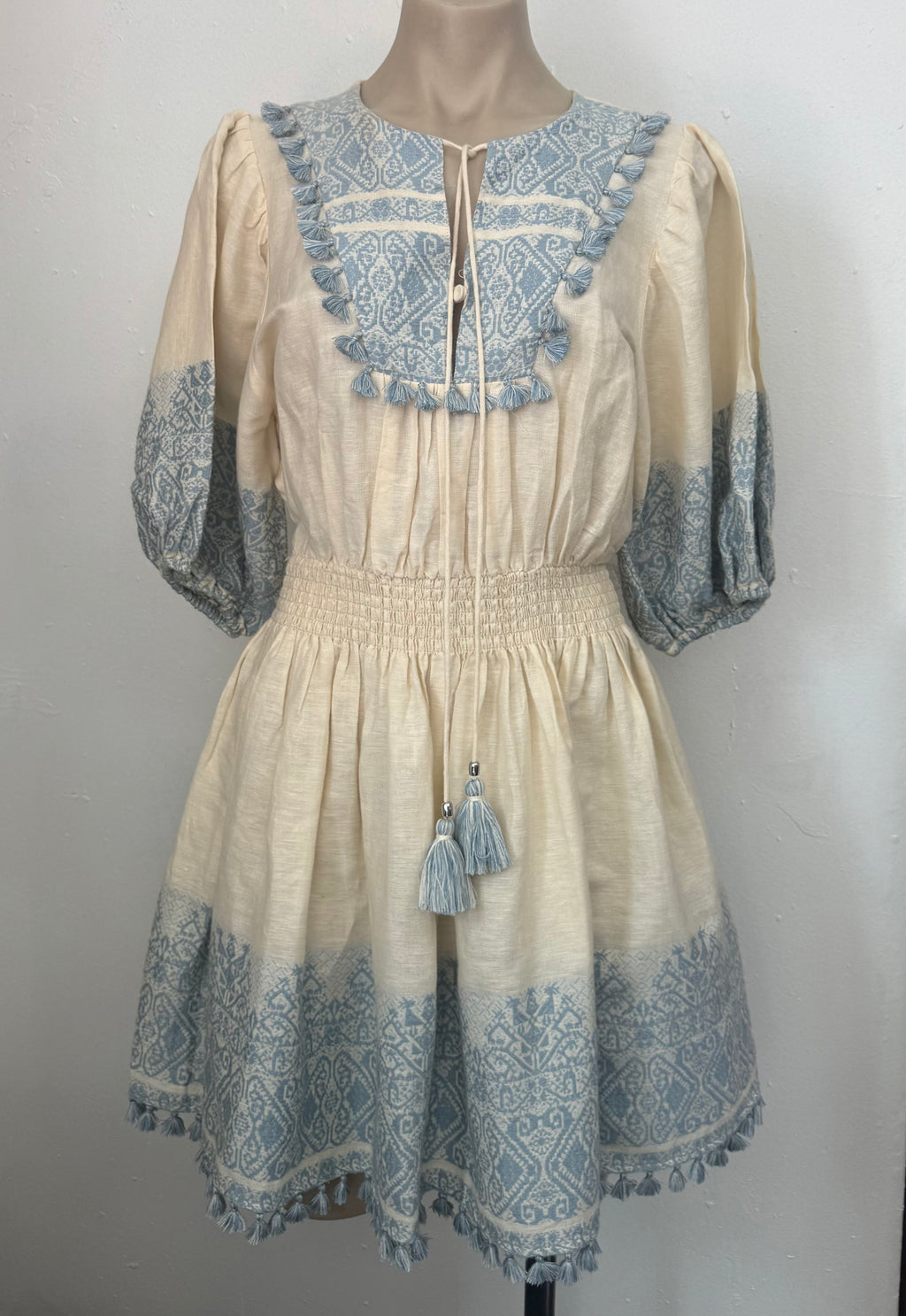 Zimmermann Blue & Cream Cotton Linen Dress