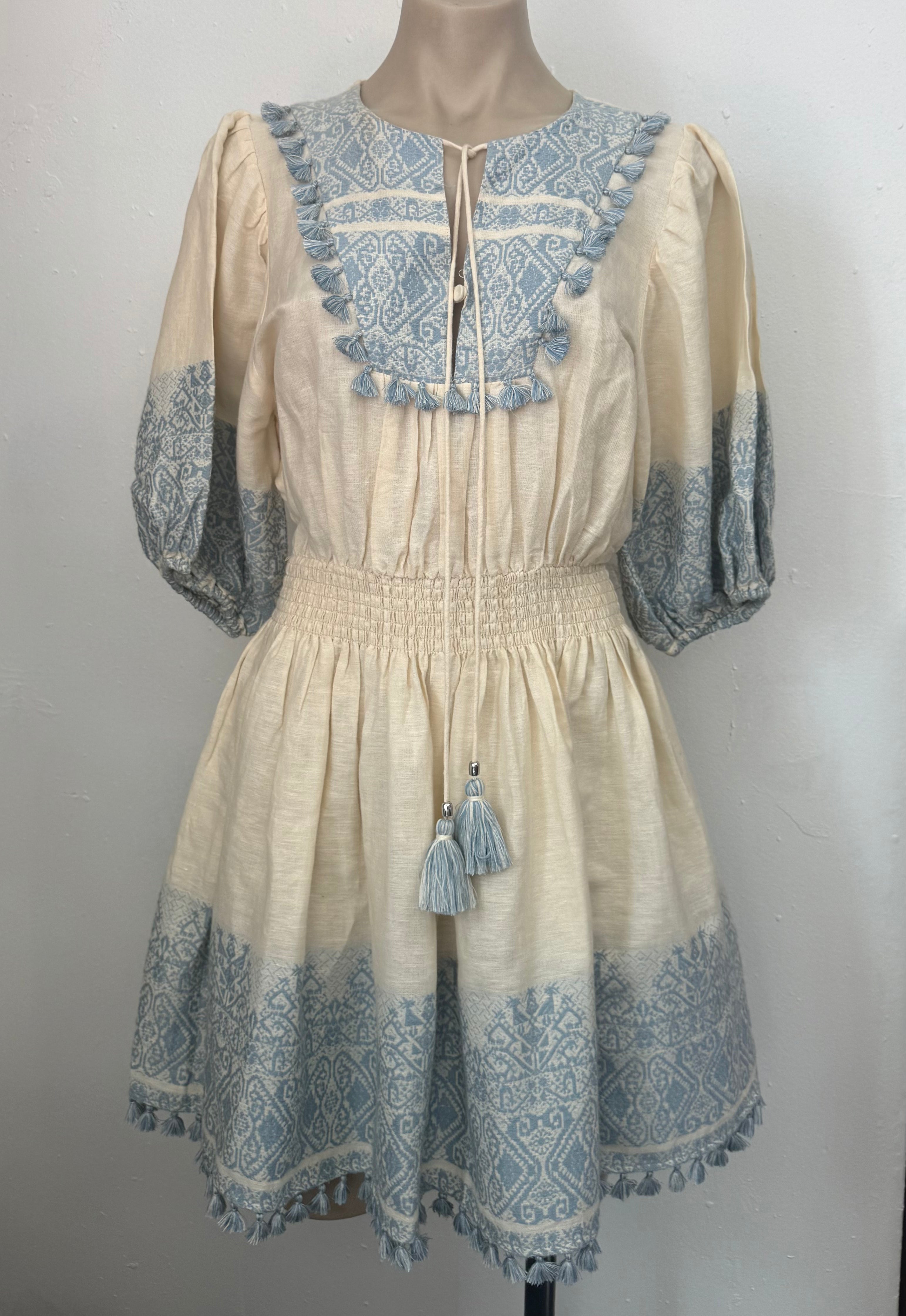 Zimmermann Blue & Cream Cotton Linen Dress
