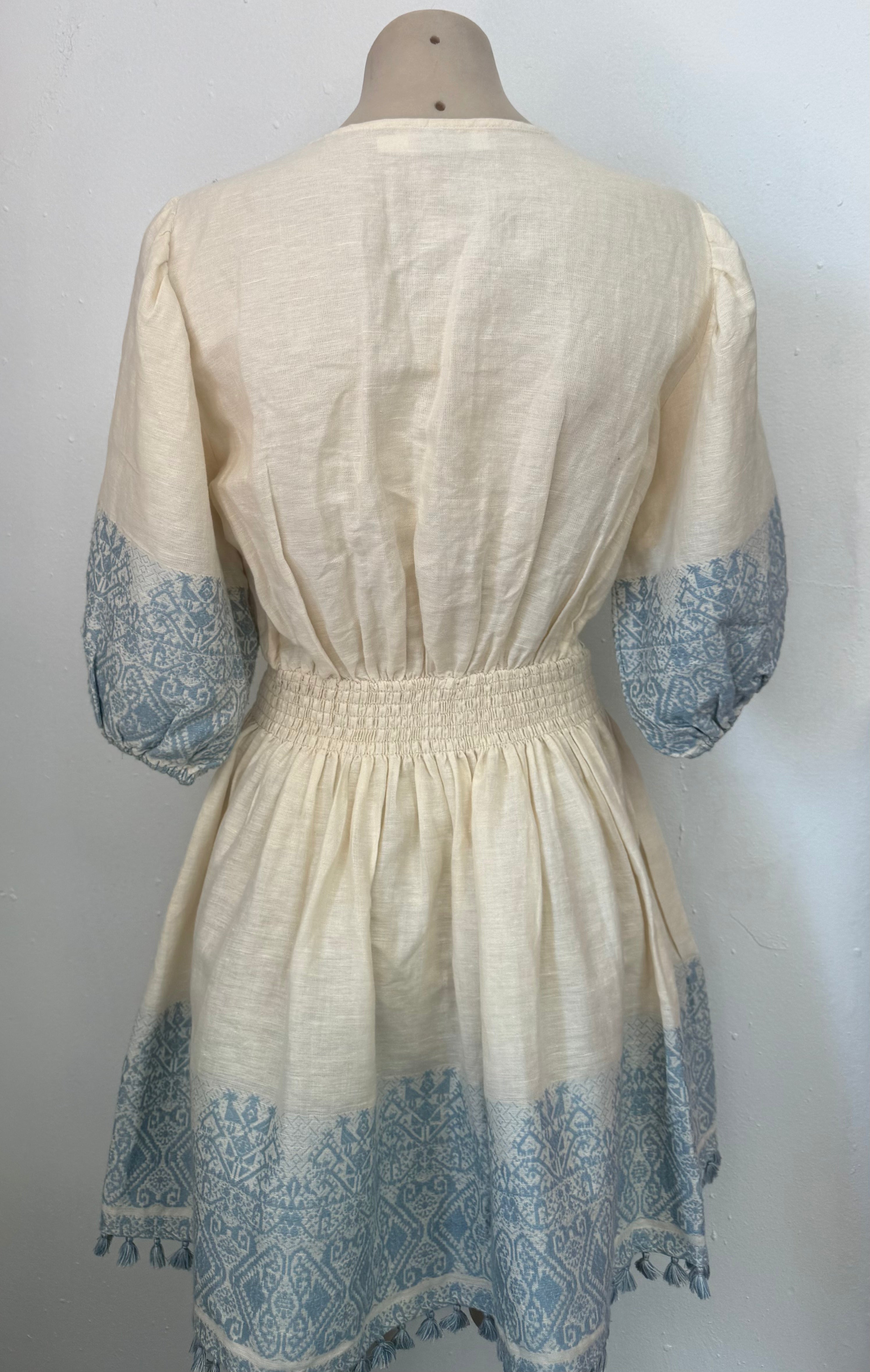 Zimmermann Blue & Cream Cotton Linen Dress