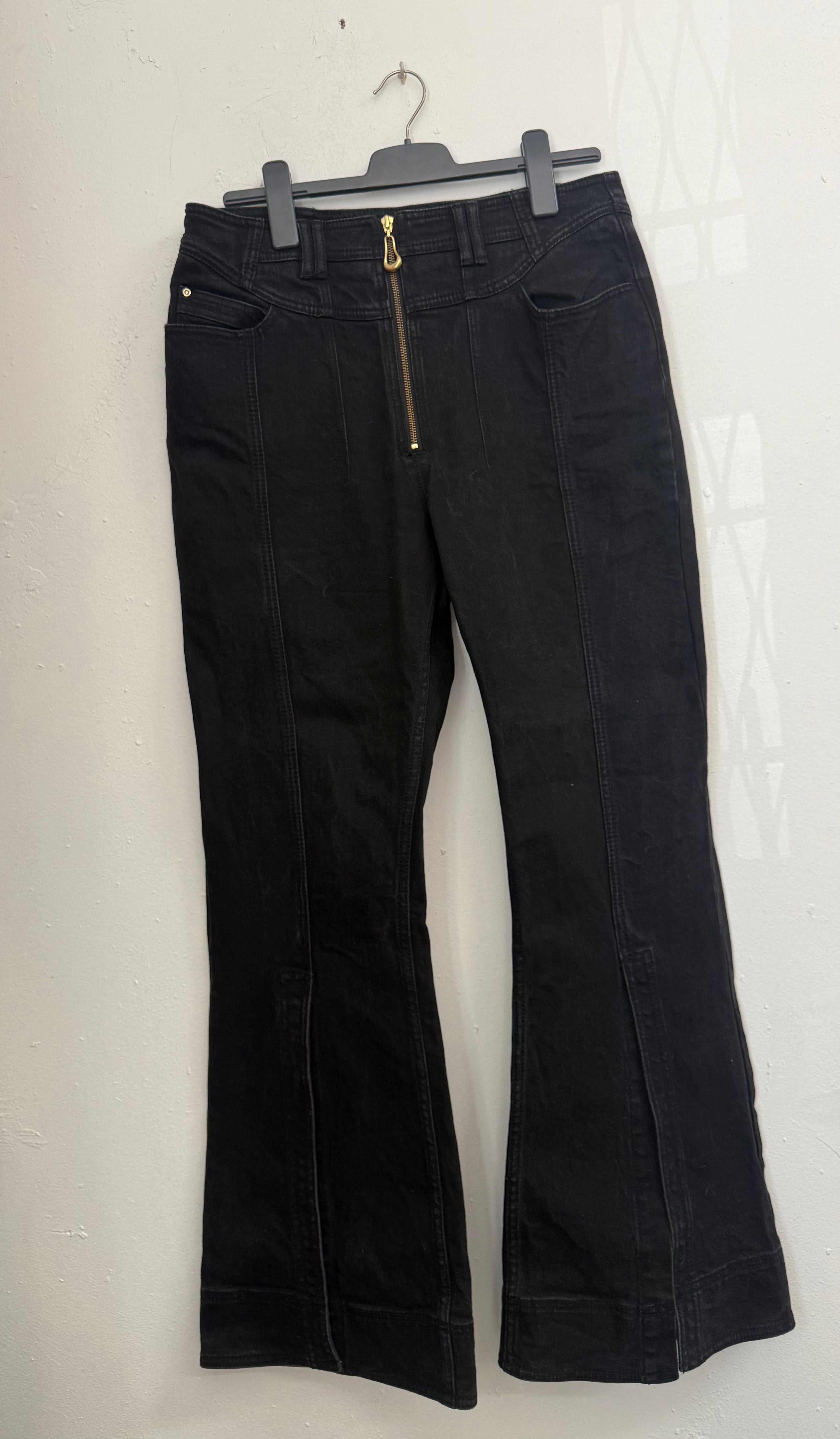 AJE Black Denim Jeans with Gold Zip, Size 14