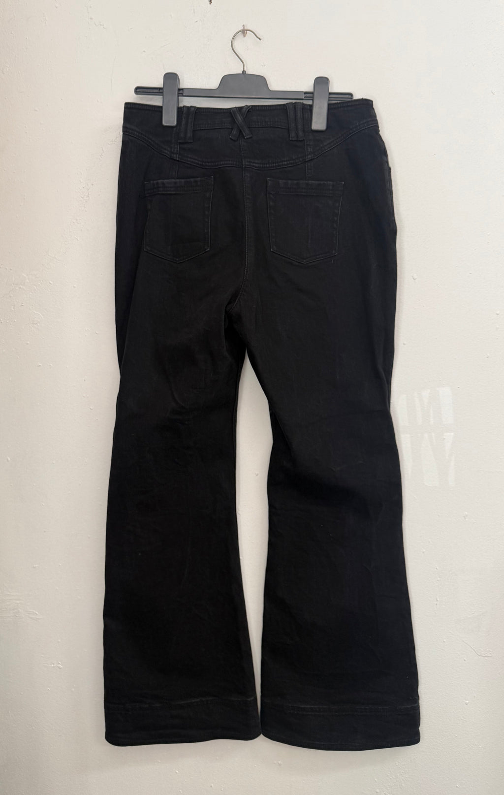 AJE Black Denim Jeans with Gold Zip, Size 14